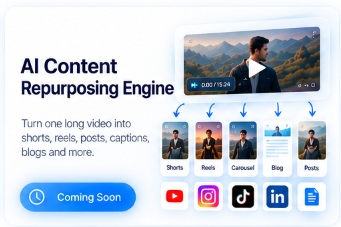 AI video repurposing timeline with vertical and horizontal formats